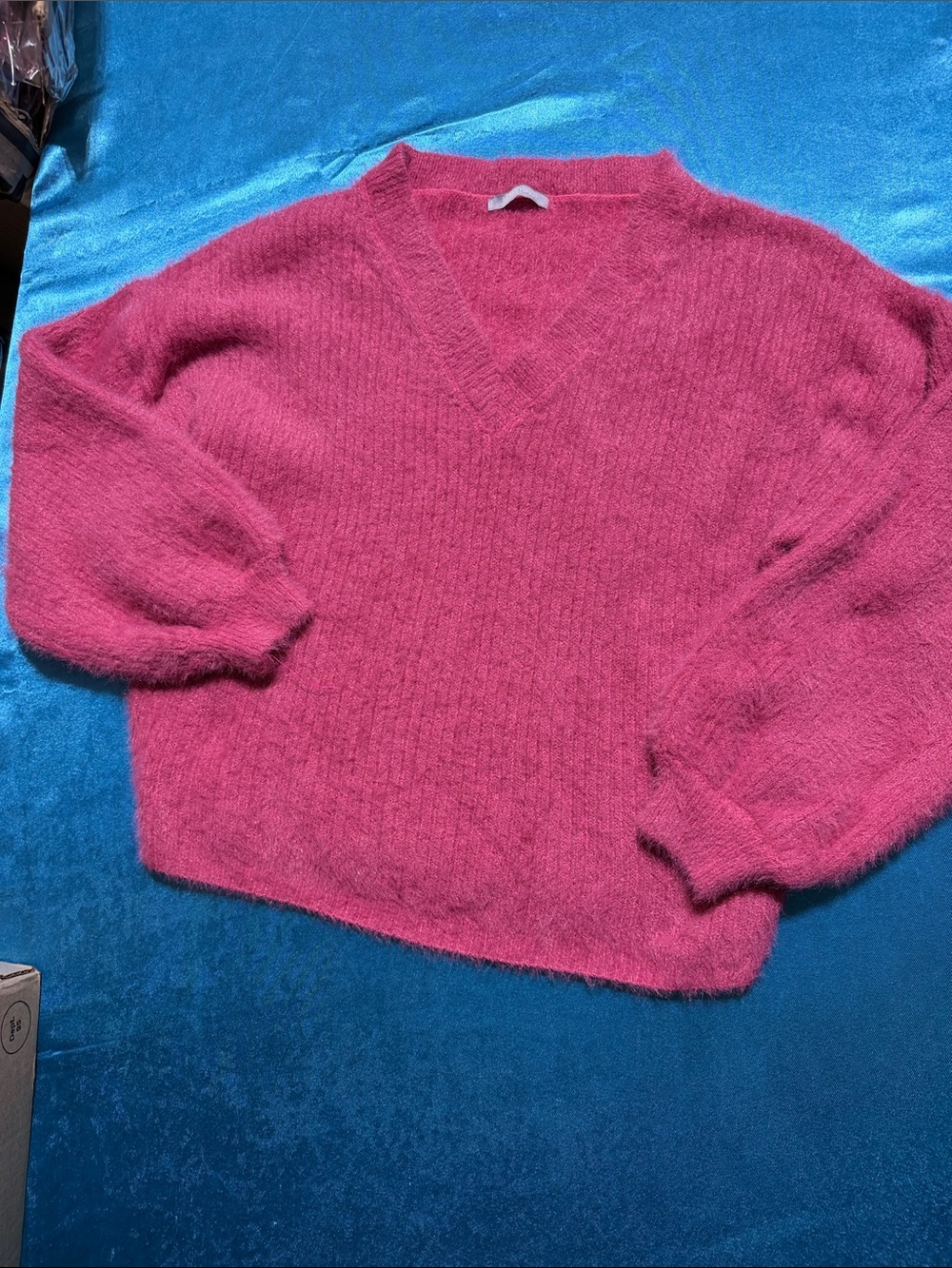 Cozy V-Neck Fuzzy Sweater in Bright Pink